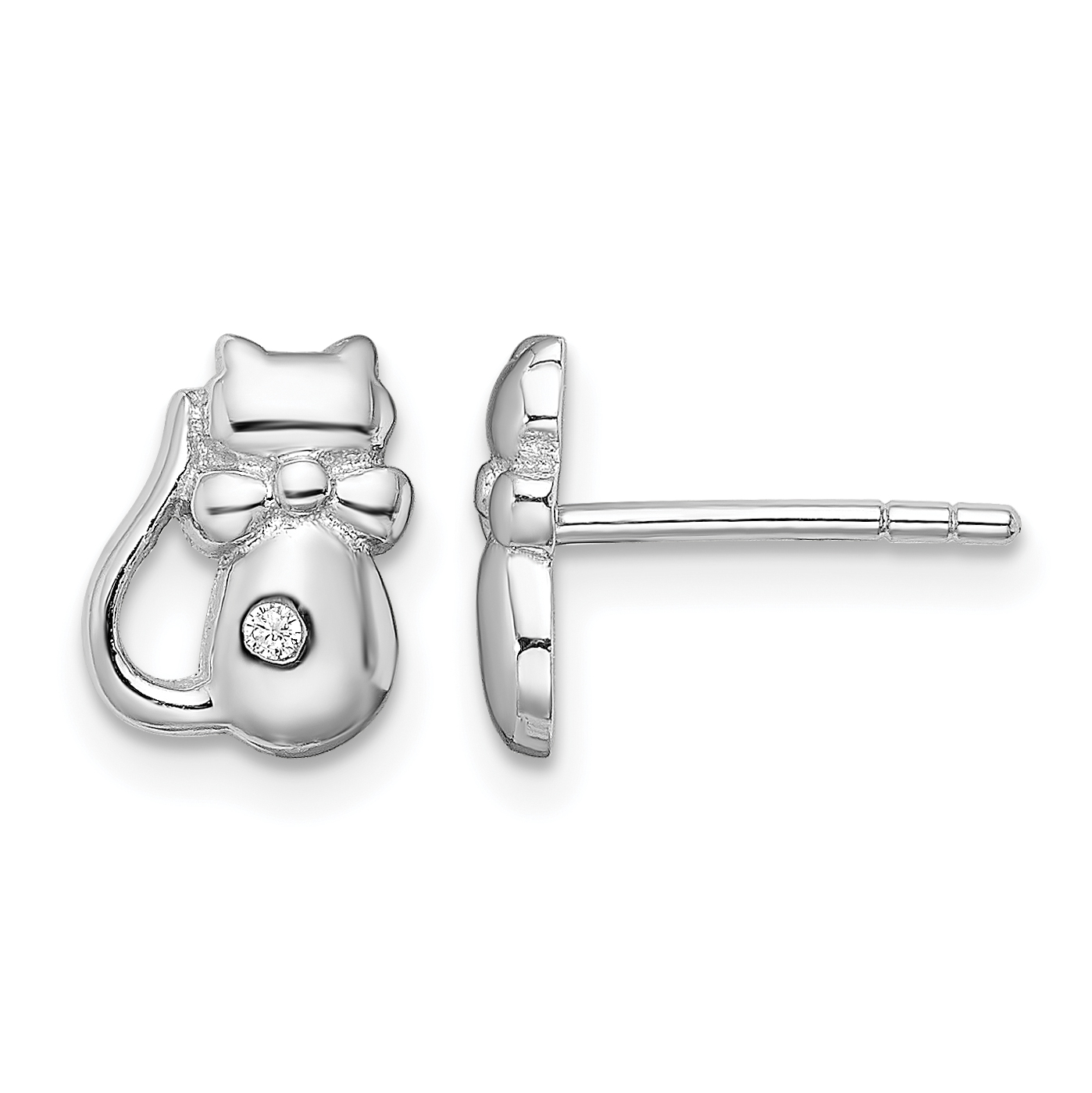 Sterling Silver Rhodium-plated CZ Cat Post Earrings (QE13357)
