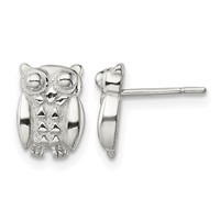 Sterling Silver Polished Owl Post Earrings view 1