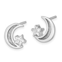 Sterling Silver RH-plate Enamel Glitter Fabric Moon CZ Star Earrings view 2