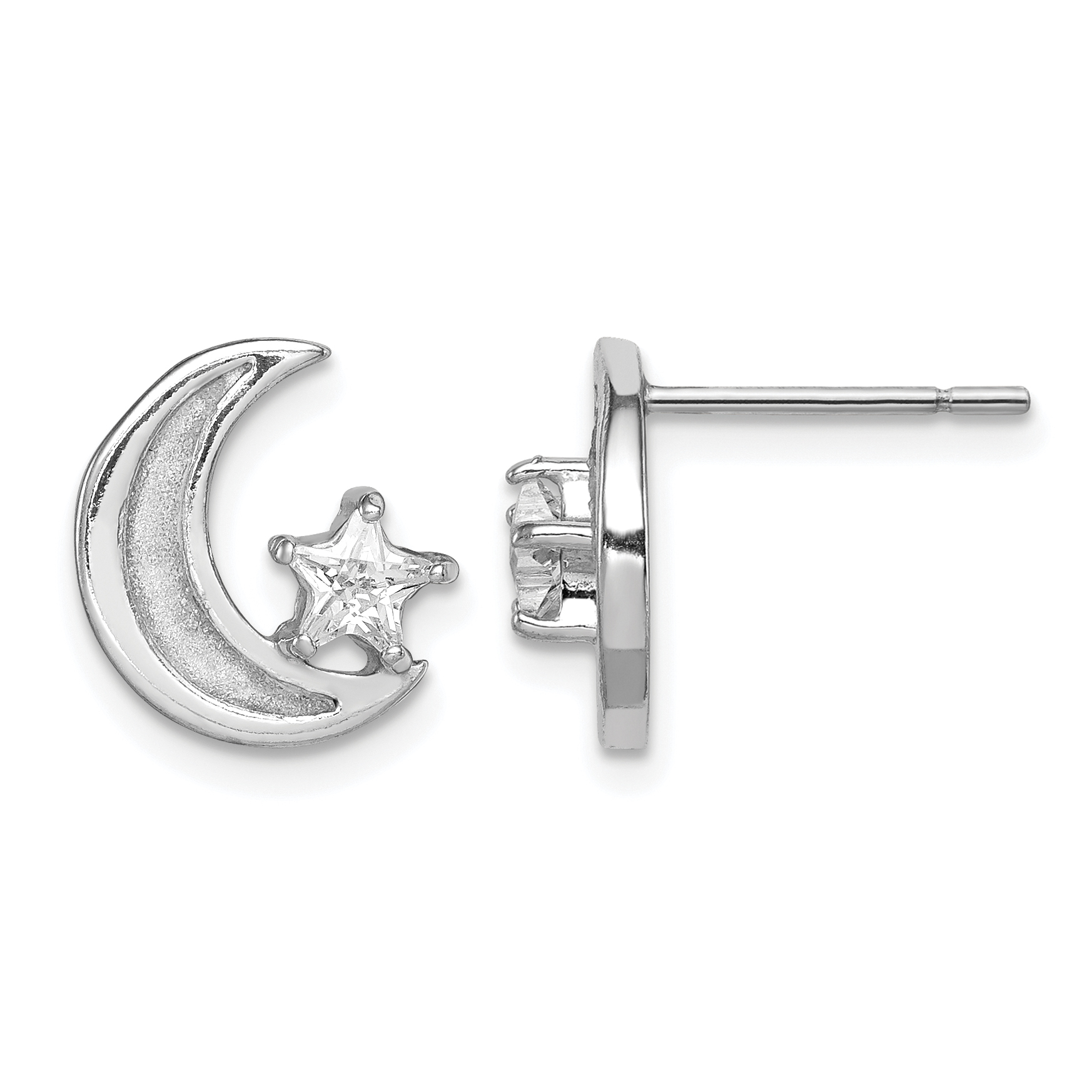Sterling Silver RH-plate Enamel Glitter Fabric Moon/CZ Star Earrings (QE13378)