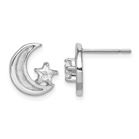 Sterling Silver RH-plate Enamel Glitter Fabric Moon CZ Star Earrings view 1
