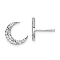 Sterling Silver Rhodium-plated CZ Star and Moon Post Earrings view 4
