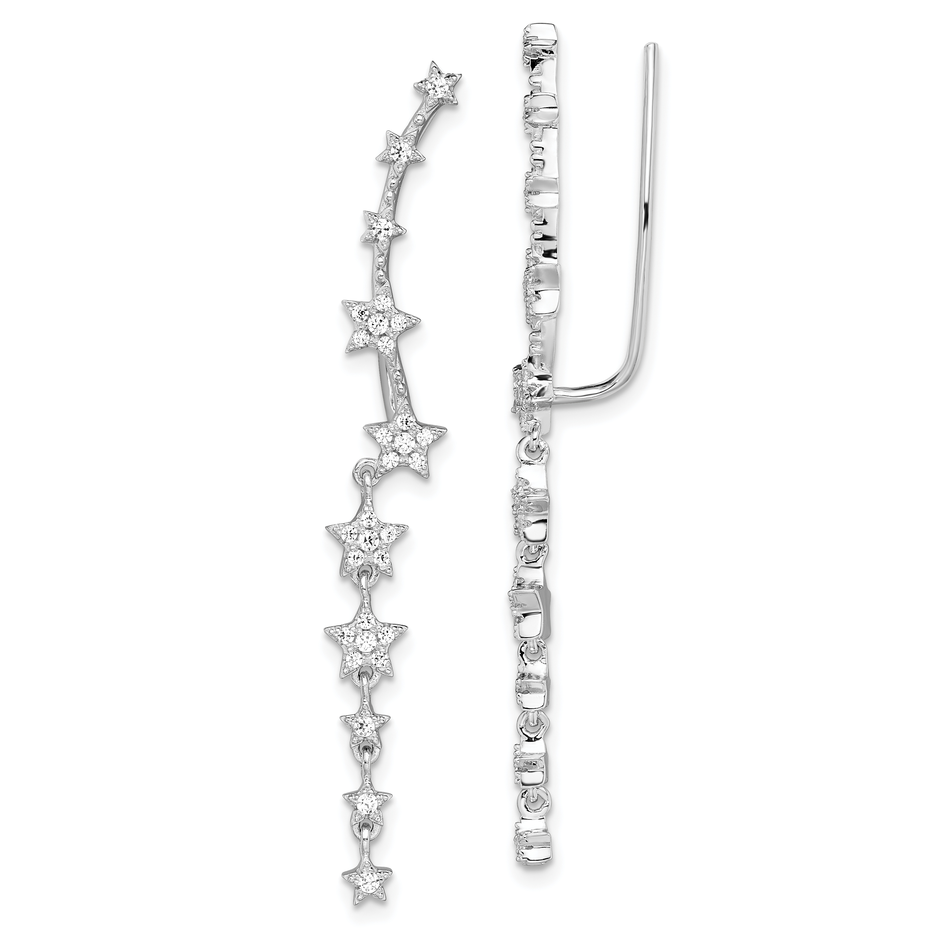 925 Sterling Silver Rhodium-plated CZ Stars Ear Climber Earrings 