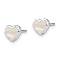 Sterling Silver Rhodium-plated Mother of Pearl Heart Post Earrings view 2