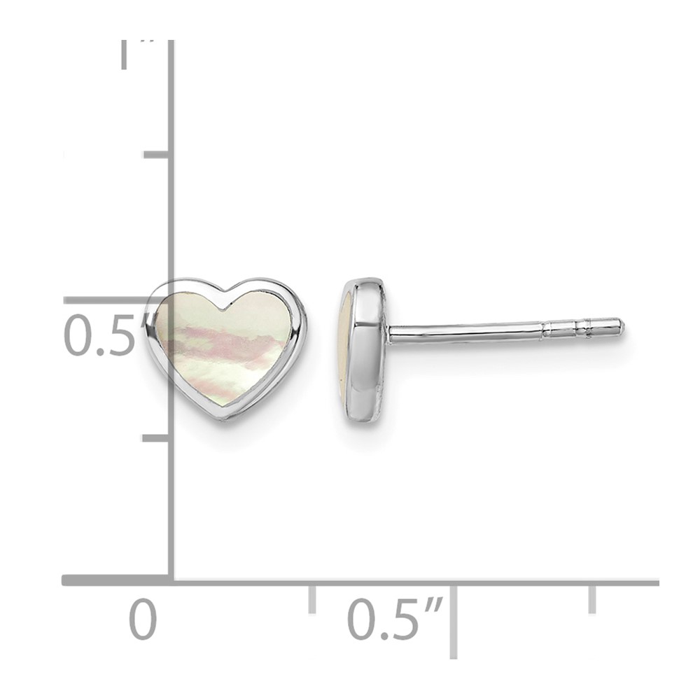 Sterling Silver Rhodium-plated Mother of Pearl Heart Post Earrings (QE13392)