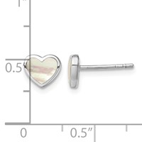 Sterling Silver Rhodium-plated Mother of Pearl Heart Post Earrings view 4