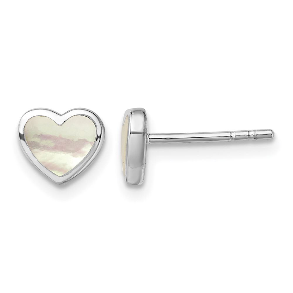 Sterling Silver Rhodium-plated Mother of Pearl Heart Post Earrings (QE13392)