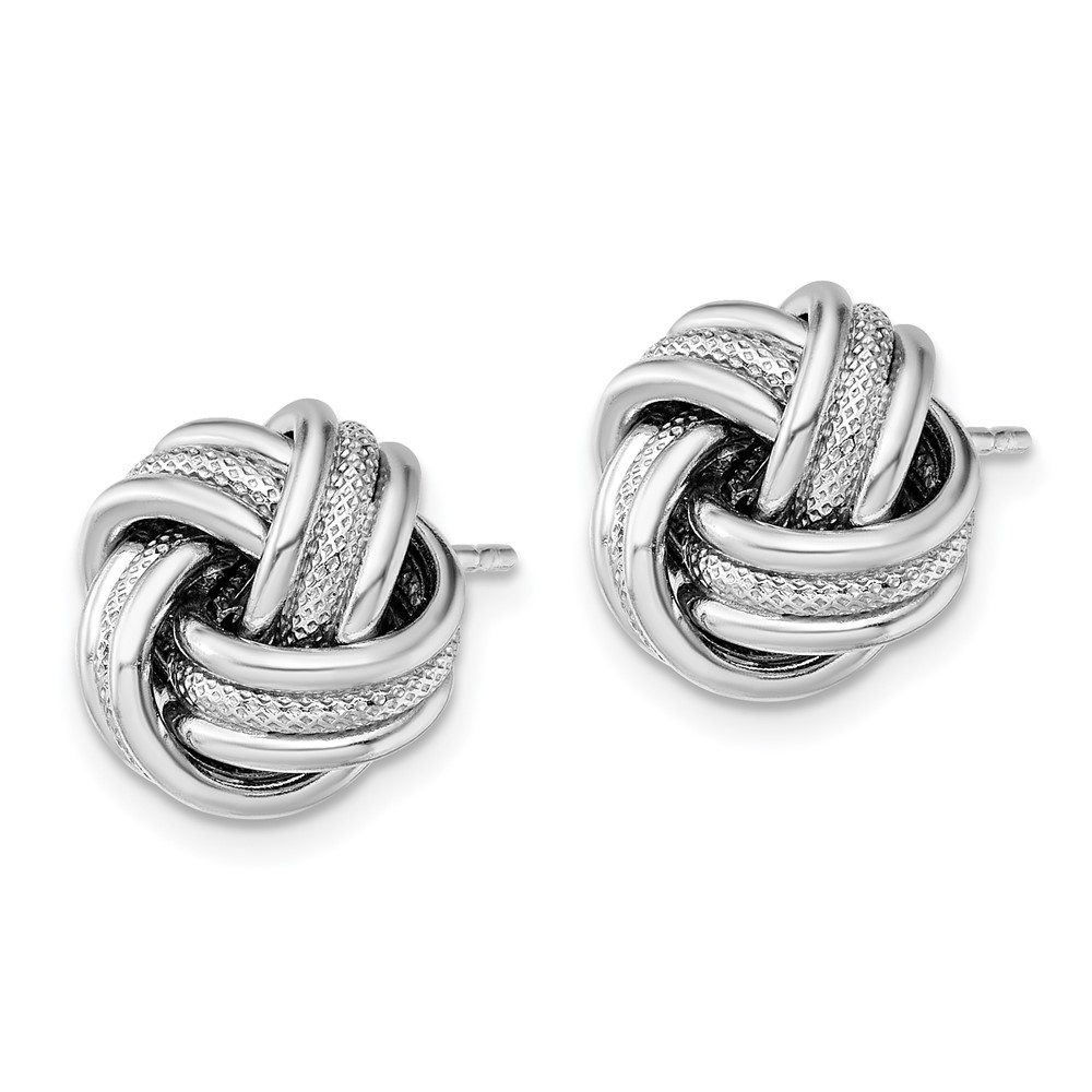 Sterling Silver Rhodium-plate Textured Polished Love Knot Earrings (QE13405)