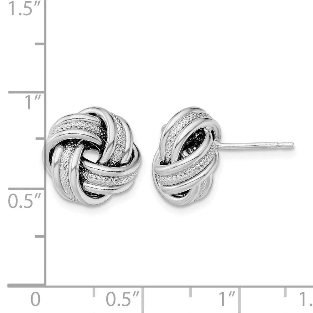 Sterling Silver Rhodium-plate Textured Polished Love Knot Earrings (QE13405)