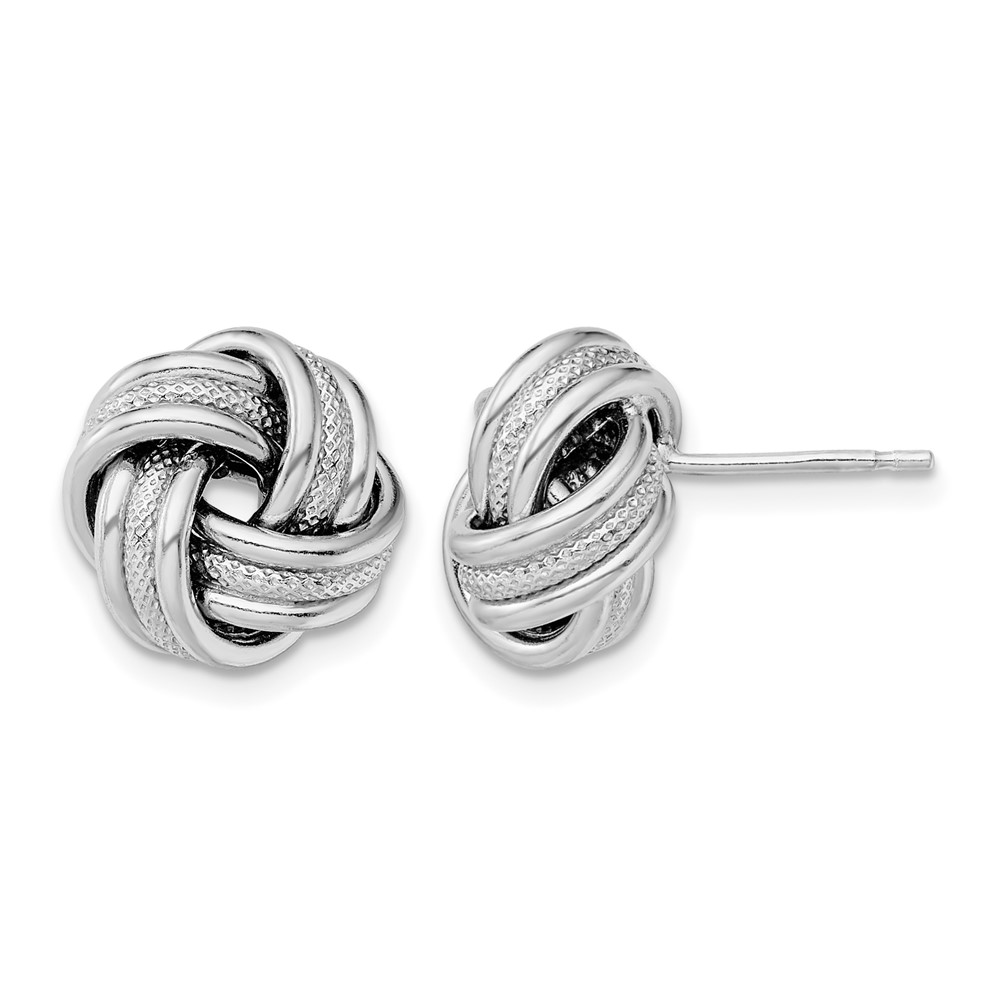 Sterling Silver Rhodium-plate Textured Polished Love Knot Earrings (QE13405)