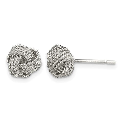 Sterling Silver Rhodium-plated Textured Love Knot Post Earrings