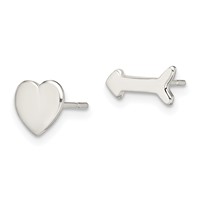 Sterling Silver Polished Left and Right Heart Arrow Post Earrings view 2