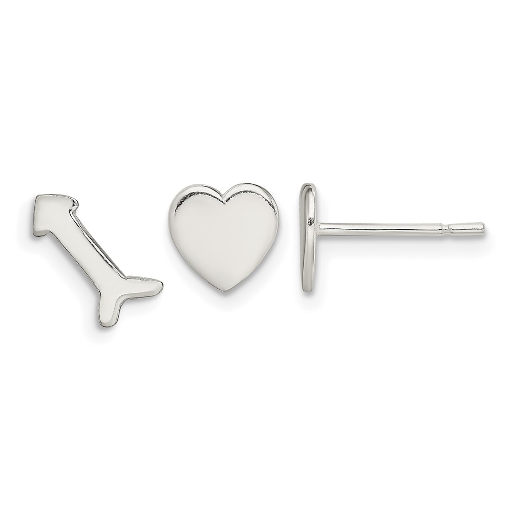 Sterling Silver Polished Left and Right Heart Arrow Post Earrings