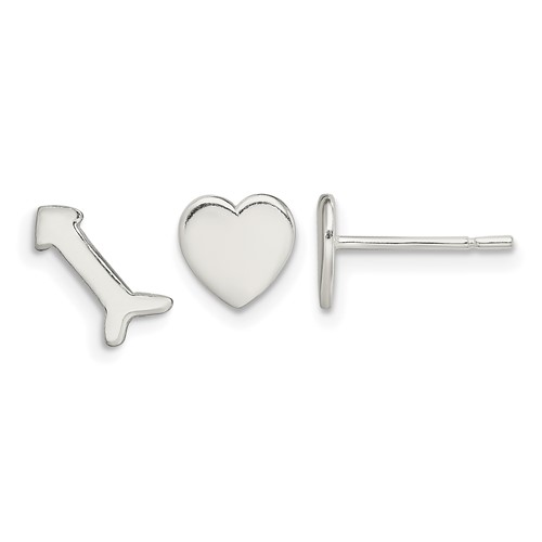 Sterling Silver Polished Left and Right Heart Arrow Post Earrings