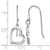 Sterling Silver Rhodium-plated CZ Heart Dangle Earrings view 4