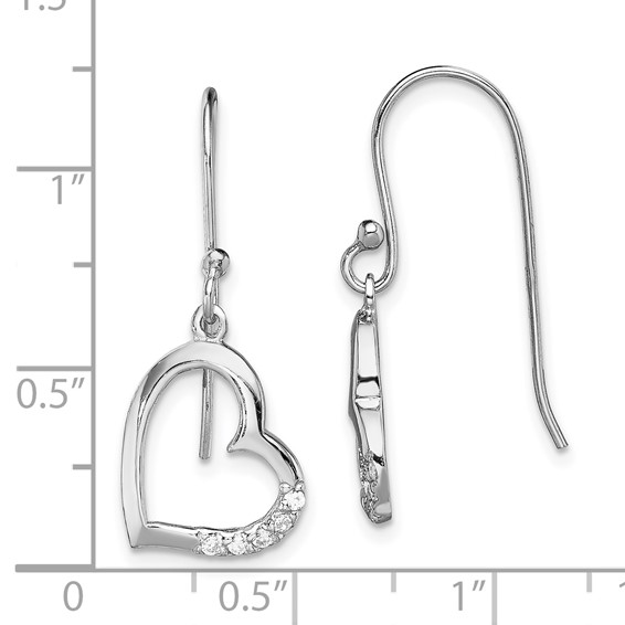 Sterling Silver Rhodium-plated CZ Heart Dangle Earrings