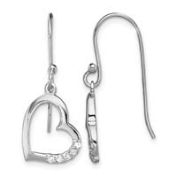 Sterling Silver Rhodium-plated CZ Heart Dangle Earrings view 1