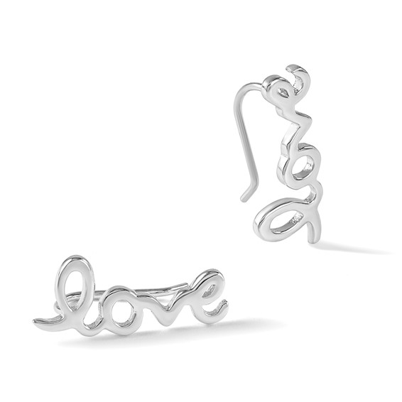 Sterling Silver Rhodium-plated Polished LOVE Ear Climber Earrings