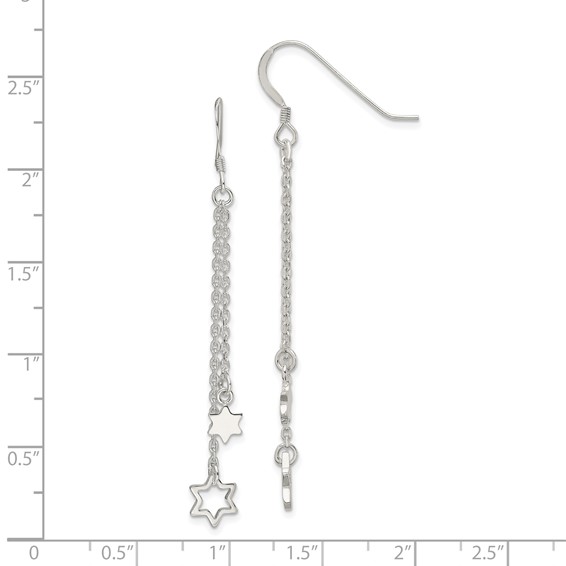 Sterling Silver Polished Star of David Chain Dangle Earrings