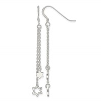 Sterling Silver Polished Star of David Chain Dangle Earrings view 1
