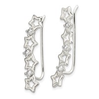 Sterling Silver Polished CZ Stars Ear Climber Earrings view 2