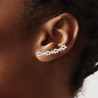 Sterling Silver Polished CZ Stars Ear Climber Earrings view 3