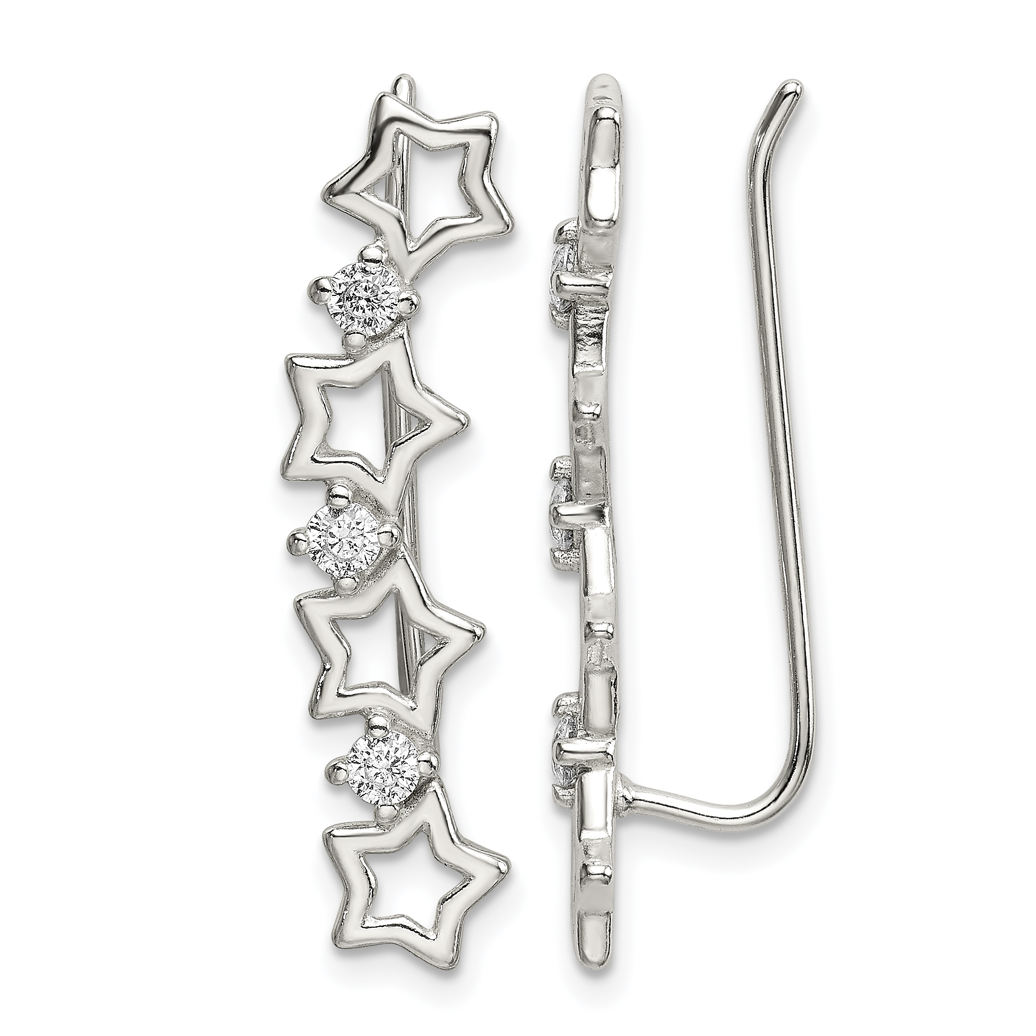 Sterling Silver Polished CZ Stars Ear Climber Earrings (QE13460)