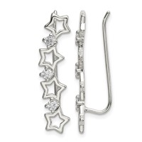Sterling Silver Polished CZ Stars Ear Climber Earrings view 1