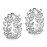 Sterling Silver Rhodium-plated Micro Pavé CZ Leaf Hoops view 2