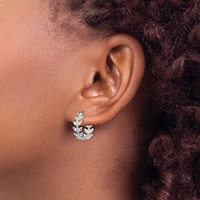 Sterling Silver Rhodium-plated Micro Pavé CZ Leaf Hoops view 3