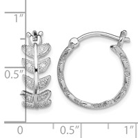 Sterling Silver Rhodium-plated Micro Pavé CZ Leaf Hoops view 4