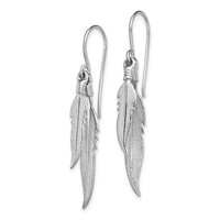 Sterling Silver Rhodium-plated Polished Feathers Dangle Earrings view 2