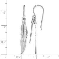 Sterling Silver Rhodium-plated Polished Feathers Dangle Earrings view 4