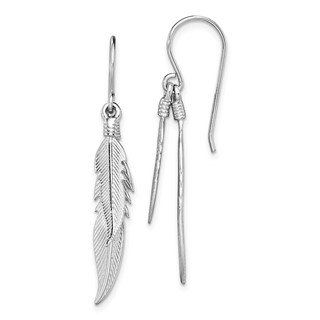 Sterling Silver Rhodium-plated Polished Feathers Dangle Earrings