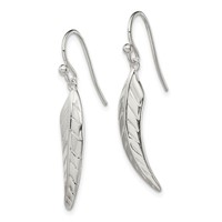 Sterling Silver Polished Leaf Dangle Shepherd Hook Earrings view 2