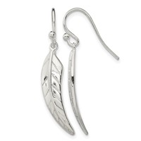 Sterling Silver Polished Leaf Dangle Shepherd Hook Earrings view 1