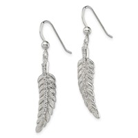 Sterling Silver Textured CZ Feather Shepherd Hook Earrings view 2