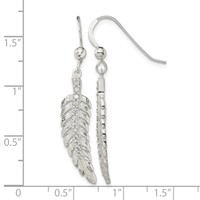 Sterling Silver Textured CZ Feather Shepherd Hook Earrings view 4