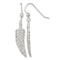 Sterling Silver Textured CZ Feather Shepherd Hook Earrings view 1