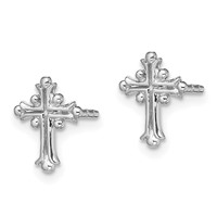 Sterling Silver RH-pltd Polished Textured Budded Cross Post Earrings view 2