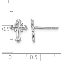 Sterling Silver RH-pltd Polished Textured Budded Cross Post Earrings view 4
