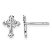 Sterling Silver RH-pltd Polished Textured Budded Cross Post Earrings view 1