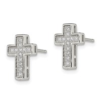 Sterling Silver Rhodium-plated CZ Cross Post Earrings view 2