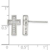 Sterling Silver Rhodium-plated CZ Cross Post Earrings view 4