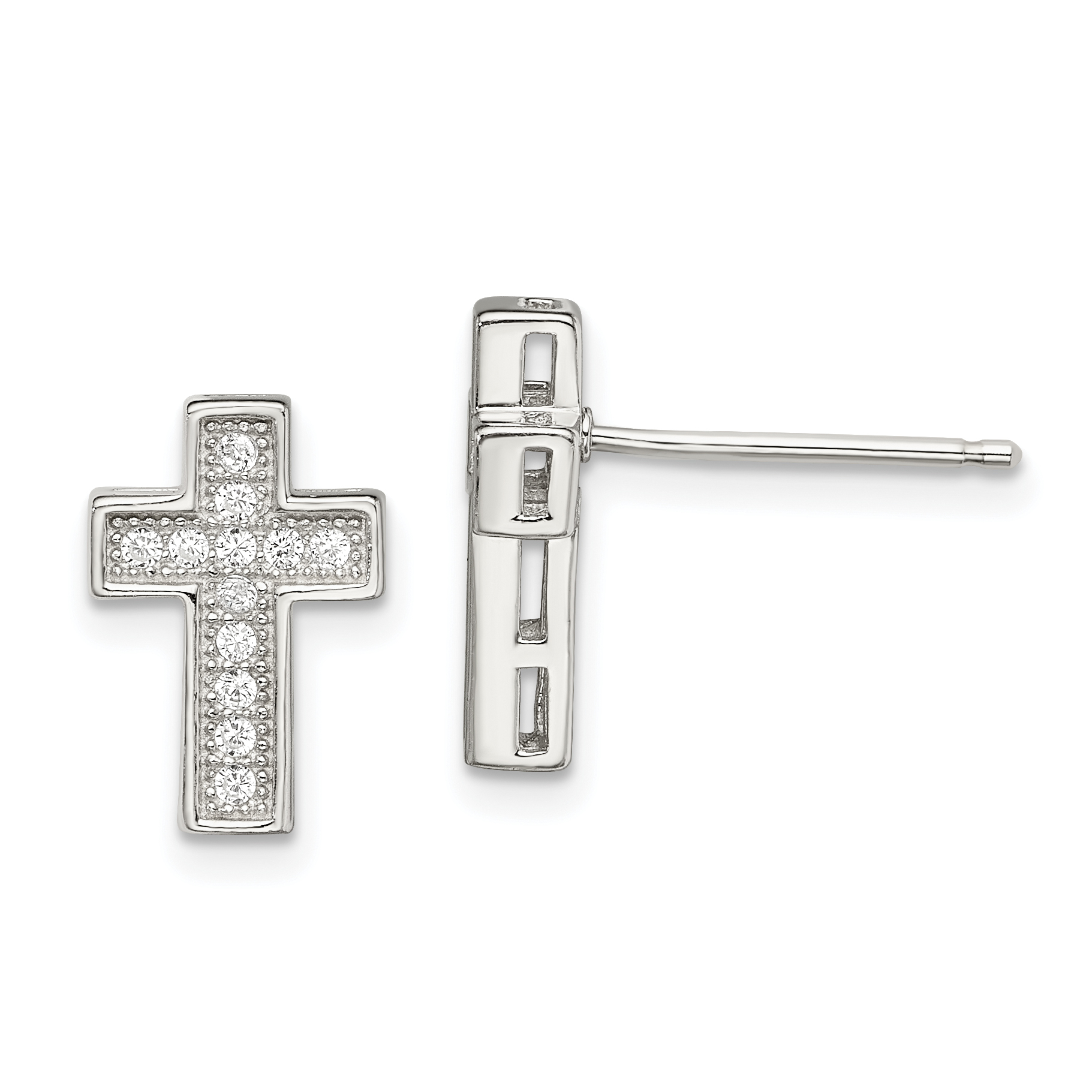 Sterling Silver Rhodium-plated CZ Cross Post Earrings (QE13489)