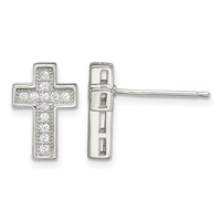 Sterling Silver Rhodium-plated CZ Cross Post Earrings view 1