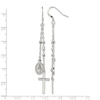Sterling Silver Polished Miraculous Medal & Latin Cross Beaded Multi-Strand Dangle Earrings view 4