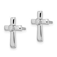 Sterling Silver Rhodium-plated Polished CZ Cross Post Earrings view 2