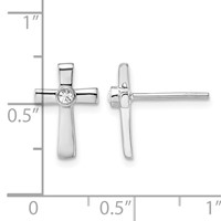 Sterling Silver Rhodium-plated Polished CZ Cross Post Earrings view 4