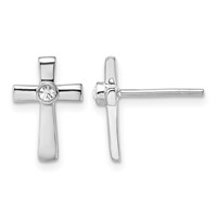Sterling Silver Rhodium-plated Polished CZ Cross Post Earrings view 1